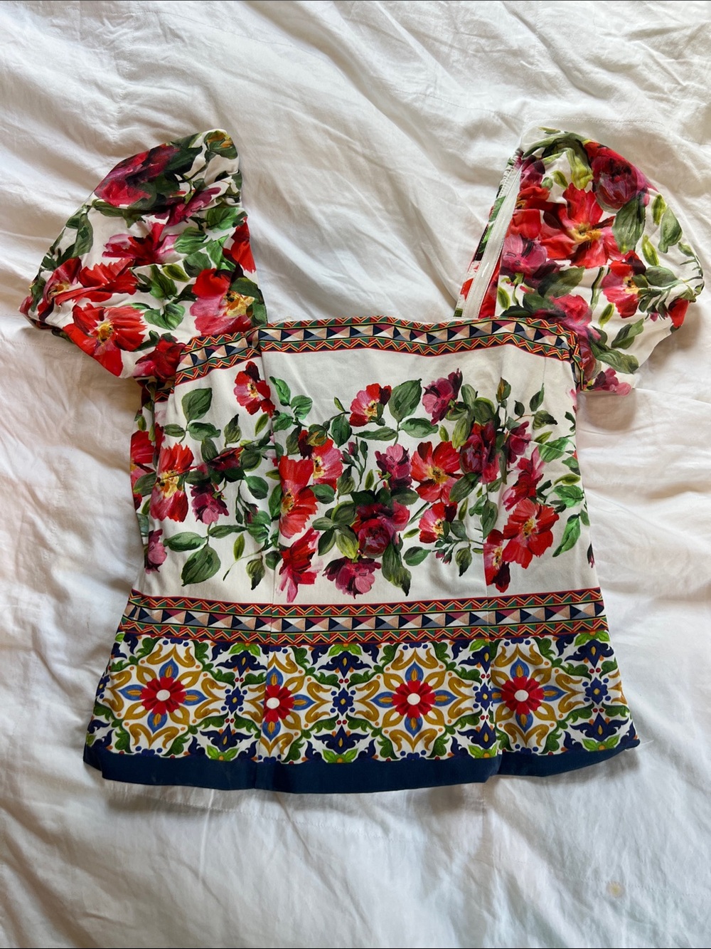 ANTONIO MELANI White Floral Puff-Sleeve Crop Top